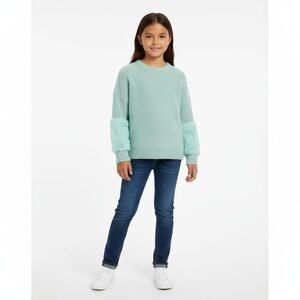 Fuzzy Green Sweater Sweatshirt Girls 7-8 Aqua Mint Fluffy Pullover Shimmer Cozy